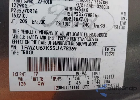 2005 Ford Explorer Sport Trac Adrenalin/Xls/Xlt z USA, uszkodzony, nr VIN 1FMZU67K55UA78369